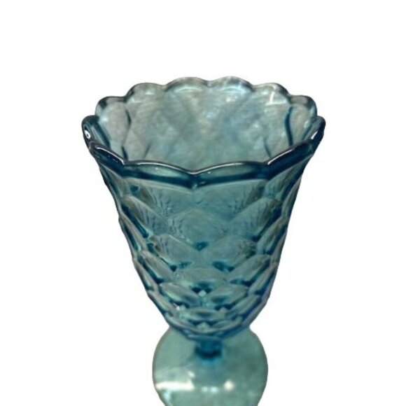 FASTORIA Vintage Blue Diamond Pattern Glass Goblet With Scalloped Rim- 8.5" Tall - Picture 6 of 10